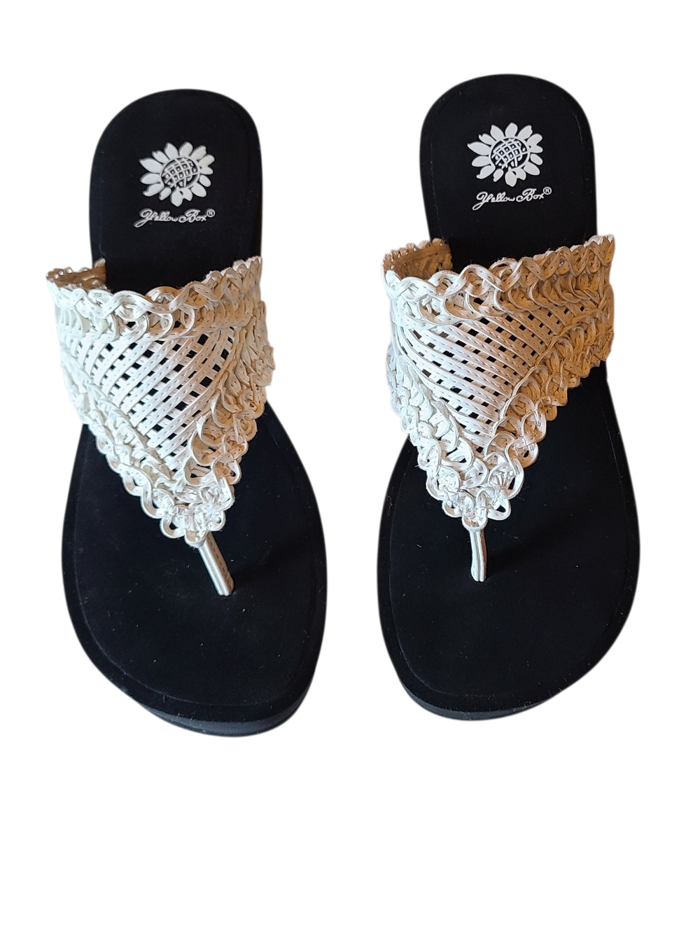 Yellow Box White Woven Crochet Platform Wedge Sandals Thong FipFlops 8.5 - Picture 1 of 9